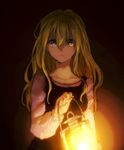  bangs blonde_hair blue_eyes collarbone dark hair_between_eyes heterochromia holding lantern long_hair long_sleeves looking_at_viewer ningyo_numa sidelocks solo tsukuda0310 upper_body yamazaki_rin yellow_eyes 