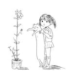  animal cat flower greyscale higashi holding holding_animal kneehighs longcat monochrome short_hair short_twintails simple_background sketch solo sunflower twintails white_background 