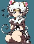  animal_ears bishoujo_senshi_sailor_moon bishoujo_senshi_sailor_moon_sailor_stars blush boots gloves grey_eyes jewelry looking_at_viewer mouse_ears mouse_tail ribbon ribbons sailor_iron_mouse sitting smile tail twintails white_hair 