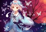  acidear bug butterfly hat insect looking_at_viewer orange_eyes pink_hair saigyouji_yuyuko short_hair smile solo touhou triangular_headpiece wide_sleeves 