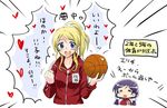  ayase_eli basketball blonde_hair blue_eyes blush jacket long_hair looking_at_viewer love_live! love_live!_school_idol_project multiple_girls open_mouth partially_translated ponytail smile toujou_nozomi track_jacket translation_request twintails yuki_mashiro 