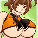  :3 animal_ears antenna_hair bad_id bad_pixiv_id blazblue breasts brown_eyes brown_hair extra_ears huge_breasts makoto_nanaya nagareryuu short_hair solo squirrel_ears underboob upper_body 