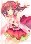  :d blush bow breasts brown_eyes brown_hair dress hair_bow hands_on_own_chest idolmaster idolmaster_cinderella_girls legs looking_at_viewer mayachi_(amuriya) medium_breasts ogata_chieri open_mouth short_hair smile solo twintails wrist_cuffs 