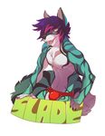  badge black_claws black_markings blue_fur bulge canine colorful cyan_fur ear_piercing eyewear fluffy_tail fox fur glasses green_fur hair male mammal markings multi-colored_hair muscles open_mouth patto piercing pink_hair pink_pawpads purple_fur purple_hair slade_xanthas sparkledog speedo swimsuit 