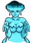  blue_skin breasts cleavage clothed clothing ear_piercing female looking_at_viewer ocarina_of_time piercing princess_ruto purple_eyes solo the_legend_of_zelda unknown_artist video_games zora 