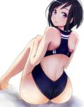  aldnoah.zero amifumi_inko ass back bad_id bad_pixiv_id black_hair competition_swimsuit hands_on_own_knees hinoshita_akame knees_together_feet_apart looking_back one-piece_swimsuit purple_eyes short_hair sitting solo swimsuit wet 