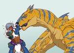  abs dragon feral human hunter mammal monster_hunter pseudowyvern scalie stripes tigrex video_games wings wyvern 大上智之 