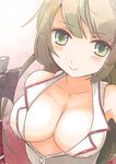  akali breasts brown_hair cleavage close-up covered_nipples green_eyes kama_(weapon) large_breasts league_of_legends long_hair looking_at_viewer nurse nurse_akali open_clothes open_shirt shirt sickle smile solo stchi.wong 