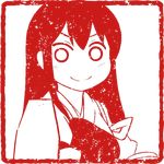  akagi_(kantai_collection) blank_eyes commentary_request kantai_collection long_hair monochrome muneate shishigami_(sunagimo) smile solo stamp transparent_background 