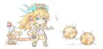  :&lt; ball bangs blonde_hair blue_eyes blush boots breasts chibi dress elbow_gloves fingerless_gloves floating frown full_body fur_trim gem gloves headdress horns jewelry long_hair motion_lines pendant pom_pom_(clothes) puzzle_&amp;_dragons sakuya_(p&amp;d) sidelocks simple_background small_breasts solo spike_ball spikes staff standing sweatdrop tail text_focus very_long_hair white_background white_dress white_gloves yukitarou_(awamori) 
