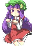  blush chen chen_(cosplay) cosplay crescent gaoo_(frpjx283) hat highres long_hair patchouli_knowledge paw_pose purple_eyes purple_hair solo touhou 