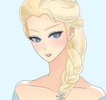  1girl bare_shoulders blonde_hair blue_eyes braid disney elsa_(frozen) frozen_(disney) kinako_(waverone) lipstick make_up makeup 