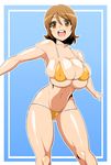  bikini breasts brown_eyes brown_hair covered_nipples happinesscharge_precure! hokuto_(tokuho) huge_breasts navel oomori_yuuko open_mouth precure short_hair smile solo swimsuit 