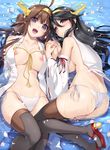  :d ass black_hair blush boots breasts brown_eyes brown_hair cameltoe haruna_(kantai_collection) holding_hands huge_breasts kantai_collection kongou_(kantai_collection) large_breasts long_hair multiple_girls nakano_sora nipples open_clothes open_mouth open_shirt panties partially_submerged petals shirt side-tie_panties smile string_panties thigh_boots thighhighs underwear water wet 