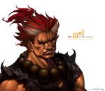  beads dark_skin dark_skinned_male dougi gouki grey_hair lips lividvelvet male_focus multicolored_hair muscle pointy_ears prayer_beads red_eyes red_hair solo streaked_hair street_fighter street_fighter_iii_(series) topknot two-tone_hair 