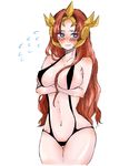  blue_eyes blush breast_hold breasts brown_hair crossed_arms headgear large_breasts league_of_legends leona_(league_of_legends) long_hair navel nipple_slip nipples otani_(kota12ro08) slingshot_swimsuit solo sweatdrop swimsuit wavy_mouth 