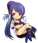  bad_id bad_pixiv_id blue_footwear blue_hair blush boots chibi crossed_legs dark_blue_hair full_body hair_bun hand_on_hip index_finger_raised ju-zika judith knee_boots long_hair lowres pointy_ears red_eyes smile solo tales_of_(series) tales_of_vesperia twintails white_background 