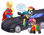  applejack_(mlp) avian batman batman_(series) bird blackbewhite2k7 friendship_is_magic my_little_pony rainbow_dash_(mlp) robin scootaloo_(mlp) superman 