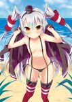  amatsukaze_(kantai_collection) bad_id bad_pixiv_id beach black_panties blush breasts brown_eyes covered_nipples dress garter_straps hair_tubes kantai_collection long_hair looking_at_viewer navel ocean open_clothes open_dress outdoors panties red_legwear shige side-tie_panties silver_hair small_breasts solo striped striped_legwear thighhighs topless two_side_up underwear underwear_only undressing water 