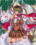  animal_ears bamboo bell blush fox_ears fox_mask hair_between_eyes highres kitsune looking_at_viewer mask nora_(nora7) parted_lips red_eyes scarf short_hair thighhighs zettai_ryouiki 