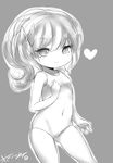 born-to-die bow greyscale heart highres long_hair monochrome one-piece_swimsuit original smile solo swimsuit 