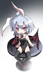  ahoge animal_ears bat_wings blue_hair blush bunny_ears bunnysuit from_above hat high_heels noya_makoto pointy_ears red_eyes remilia_scarlet short_hair sitting sitting_on_object solo thighhighs touhou wings wrist_cuffs 
