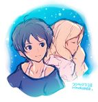  2girls absurdres anna_(omoide_no_marnie) artist_name bare_shoulders blonde_hair blue_eyes blurry brown_hair closed_eyes dated from_side highres light_smile long_hair looking_back marnie multiple_girls nervous omoide_no_marnie profile rondo_bell short_hair very_short_hair 