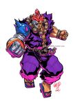  beads cyborg dark_skin dark_skinned_male dougi geta jeffrey_cruz male_focus marker_(medium) marvel_super_heroes_vs._street_fighter marvel_vs._capcom mech-gouki prayer_beads red_eyes red_hair solo spikes street_fighter toes topknot traditional_media 