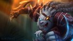  2014 anthro blade blue_eyes clothing fur grass league_of_legends nurinaki open_mouth pose rengar sharp_teeth solo teeth tongue tree weapon white_fur yellow_eyes 