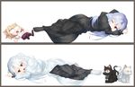  black_legwear blue_hair cat dakimakura fuu_(koneko_no_yomeiri) heart_tail_duo len len_(cat) long_hair lying melty_blood multiple_girls nekoarc_chaos no_shoes on_side pantyhose pointy_ears red_eyes revision tsukihime white_hair white_legwear white_len white_len_(cat) 