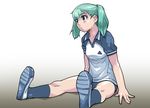  :o copyright_request flat_chest green_eyes green_hair isako_rokurou short_hair socks solo sportswear stretch twintails 