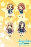  akiyama_mio bad_id bad_pixiv_id black_eyes black_hair blonde_hair blue_eyes brown_eyes brown_hair castanets chibi cup drumsticks e-nya heart heart_hands hirasawa_yui instrument k-on! kotobuki_tsumugi long_hair multiple_girls school_uniform short_hair tainaka_ritsu 