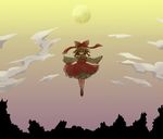  bow brown_hair cloud detached_sleeves flying full_body full_moon hair_bow hakurei_reimu ica moon red_bow red_ribbon red_skirt ribbon ribbon-trimmed_sleeves ribbon_trim skirt solo touhou tree white_sleeves wide_sleeves 