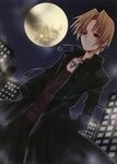  black_eyes blonde_hair braid long_hair male male_focus moon night ponytail sky smirk trench_coat trenchcoat 