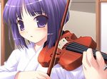  game_cg happiness! instrument japanese_clothes kamijou_saya kimono ko~cha non-web_source purple_eyes purple_hair short_hair solo violin 