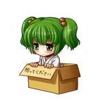  box cardboard_box for_adoption green_eyes green_hair hair_bobbles hair_ornament in_box in_container kei_kei kisume sad short_hair solo tears touhou translated twintails 