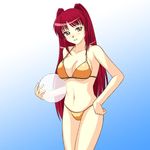  artist_request bare_shoulders bikini breasts brown_eyes cleavage hand_on_hip kousaka_tamaki large_breasts lowres navel red_hair simple_background solo swimsuit to_heart_2 transparent underboob volleyball 