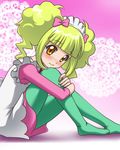  arisugawa_aoi awa blonde_hair blush bow green_legwear jewelpet jewelpet_(series) lace leg_hug lowres maid_headdress on_ground orange_eyes pantyhose shadow short_twintails sitting smile solo twintails 