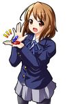  blazer brown_eyes brown_hair castanets hirasawa_yui instrument jacket k-on! makkemi pantyhose school_uniform short_hair solo un_tan 