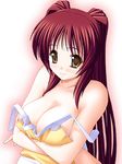  apron artist_request bare_shoulders blush breasts brown_eyes cleavage kousaka_tamaki large_breasts long_hair naked_apron red_hair smile solo to_heart_2 wardrobe_malfunction 