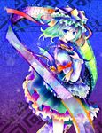  beads blue_eyes colorful green_hair hat kazu_(muchuukai) rod_of_remorse scroll shiki_eiki short_hair solo touhou 