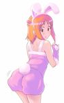  animal_costume animal_ears ass back bare_shoulders bunny_costume bunny_ears e20 elbow_gloves fingerless_gloves from_behind gloves gokujou_seitokai looking_back orange_hair randou_rino red_eyes short_hair simple_background solo 