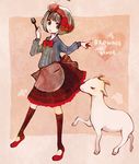  bad_id bad_pixiv_id brown_eyes brown_hair copyright_request food_as_clothes goat knife solo xxxxakixxxx 
