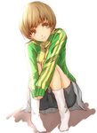  bad_id bad_pixiv_id bike_shorts brown_hair jacket nishiuri_warito persona persona_4 satonaka_chie short_hair sitting socks solo 