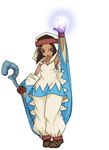  brown_hair class_change dark_skin eyeliner final_fantasy final_fantasy_tactics full_body headband makeup rapha_galthena robe short_hair staff standing tun white_mage white_mage_(fft) wide_hips 