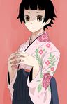  artist_request black_hair blue_hakama brown_eyes flat_chest hakama hands japanese_clothes kimono meiji_schoolgirl_uniform sayonara_zetsubou_sensei short_hair smile solo tsunetsuki_matoi 