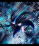  bad_id bad_pixiv_id bikini_top black_hair black_rock_shooter black_rock_shooter_(character) blue_eyes boots burning_eye chain long_hair scar shorts solo tourin_fuwa twintails 