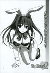  :3 animal_ears artist_request breasts bunny_ears bunnysuit cleavage greyscale highres kousaka_tamaki large_breasts long_hair monochrome scan solo thighhighs to_heart_2 translated 