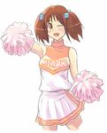  armpits bare_shoulders brown_eyes brown_hair cheerleader e20 gokujou_seitokai hair_cubes hair_ornament one_eye_closed oume_ayumu skirt solo twintails 