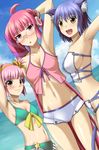  armpits bikini blue_hair blush breasts brown_eyes cleavage day felpurr front-tie_top glasses gnome_(totomono) ken_to_mahou_to_gakuen_mono ken_to_mahou_to_gakuen_mono_2 khulaz large_breasts long_hair midriff multiple_girls pink_eyes pink_hair short_hair sideboob smile swimsuit very_long_hair yuuki1103 